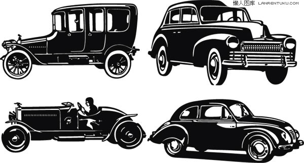 4 nostalgic vintage classic cars vector material