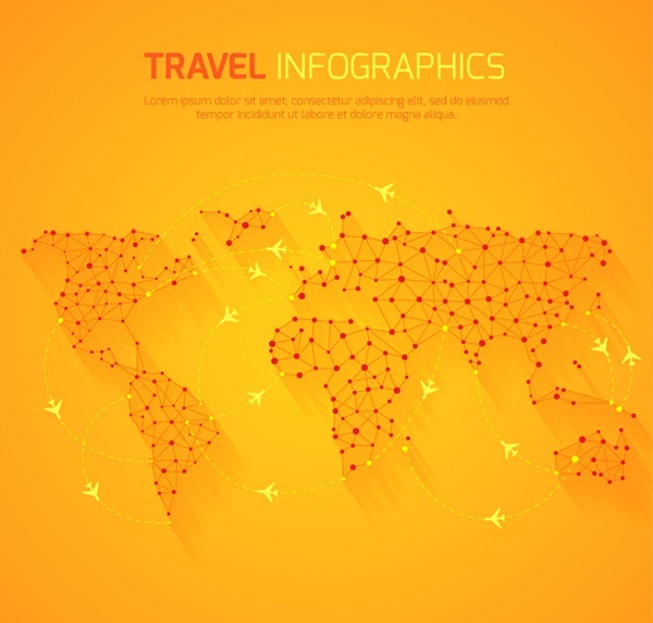 Orange world travel map vector graphics