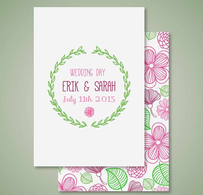 Pink flowers wedding invitation card design