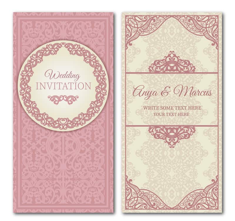 Pink vertical section wedding invitation card design vector material