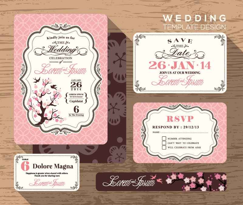 5 pink wedding card design vector design