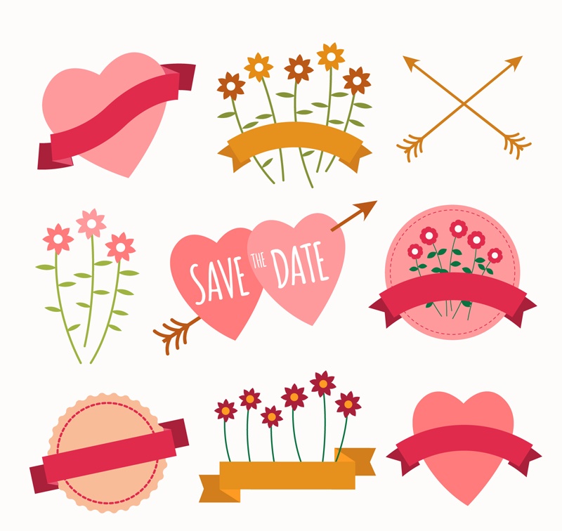 9 pink wedding decorative elements Vector classic and practical