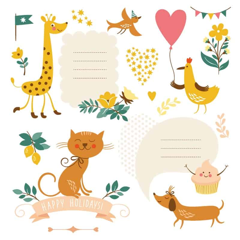 Playful animal text label vector material