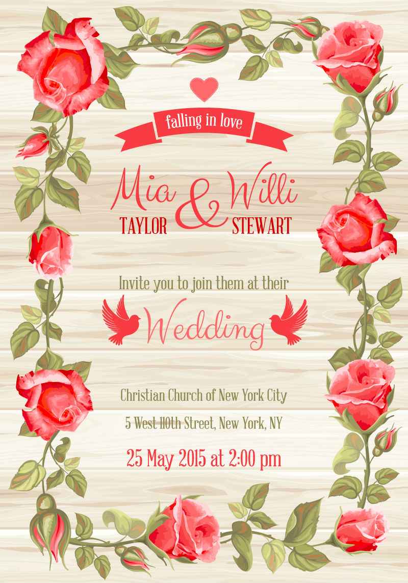Red rose border wedding invitation card