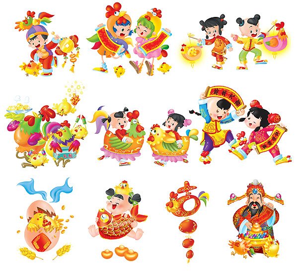 Rooster festive children’s cartoon PSD material