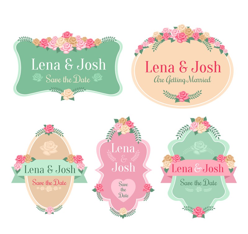 5 roses wedding label design vector
