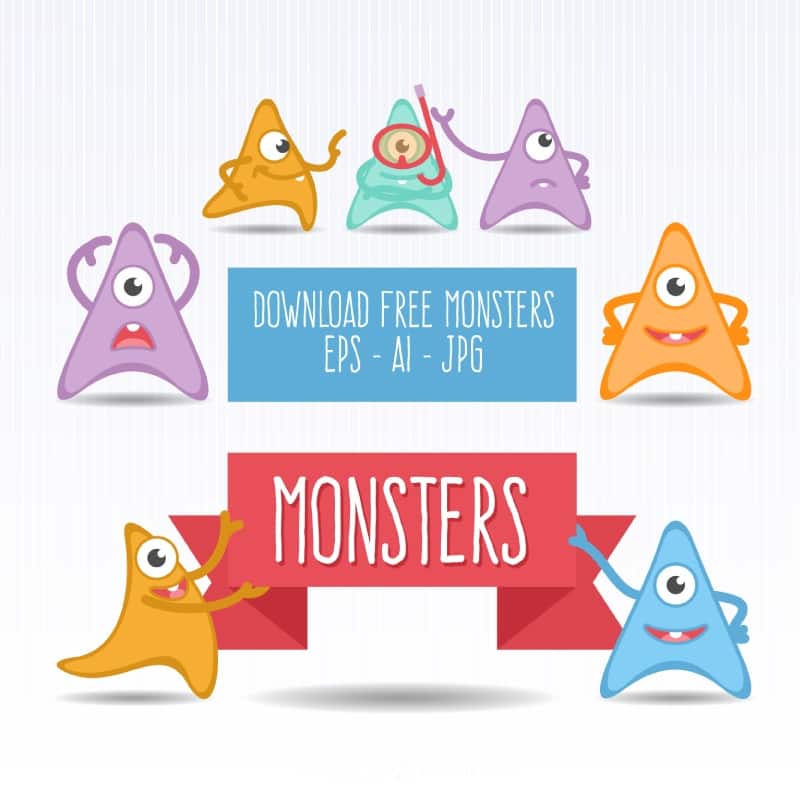 Seven triangle cartoon monster vector