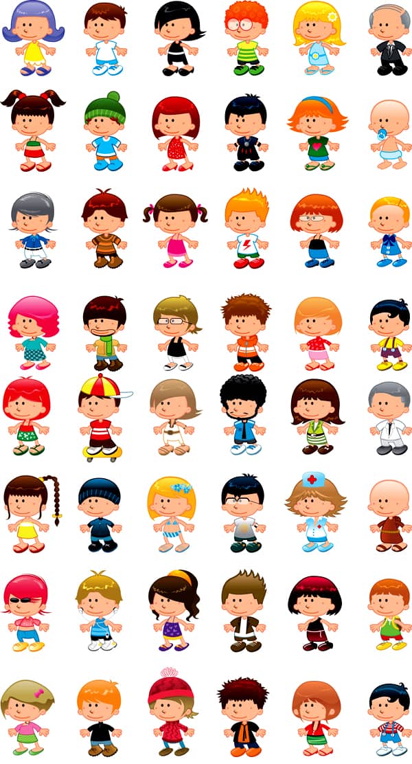 Several cute cartoon characters vector material