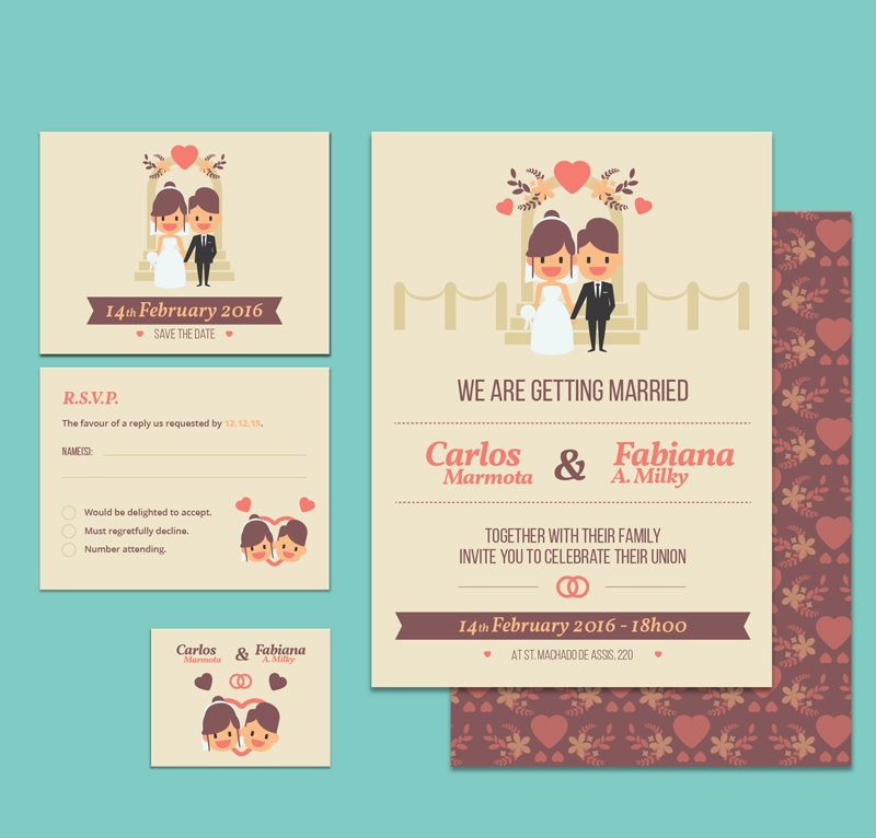 3 sides Vector wedding invitation card design