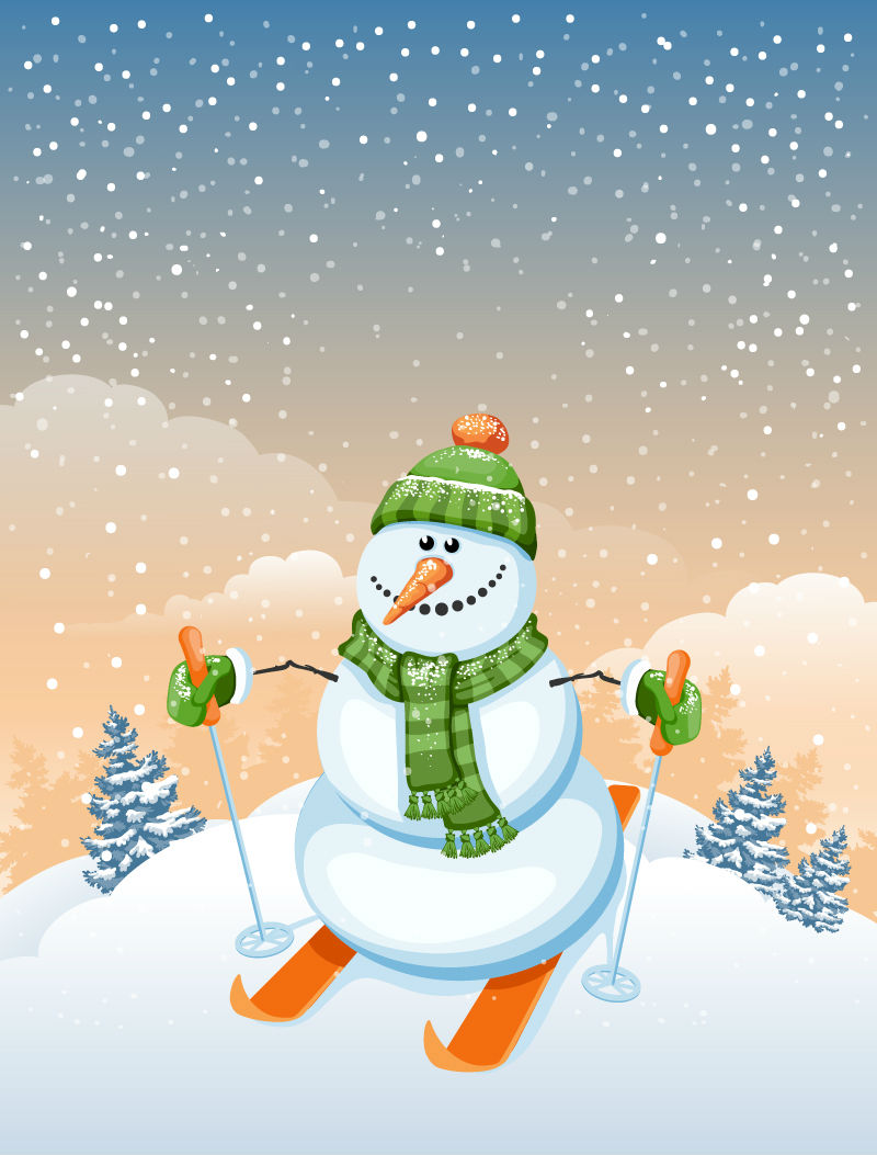 Ski Christmas snowman vector material
