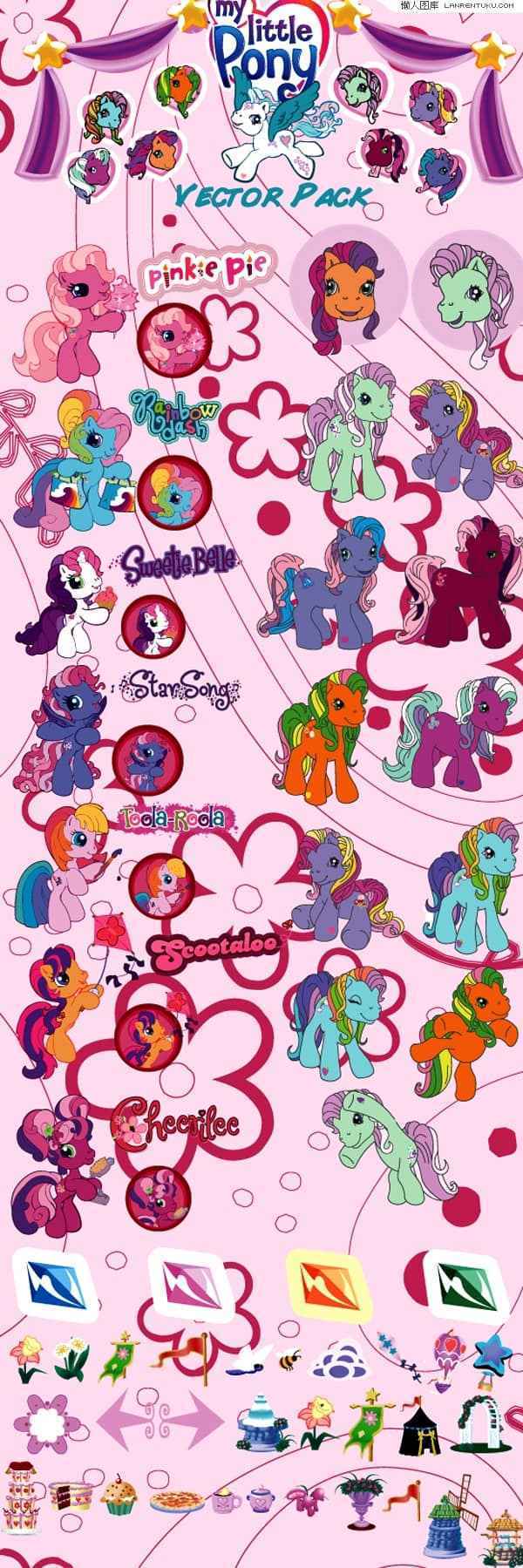 Super cute unicorn cartoon series vector material