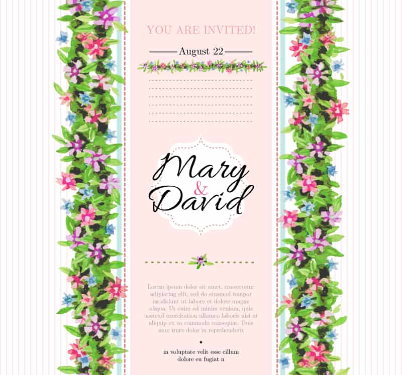 Vector watercolor floral border wedding poster advertising design