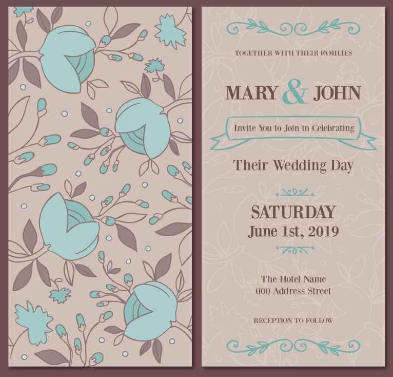 Vintage blue floral wedding invitation design