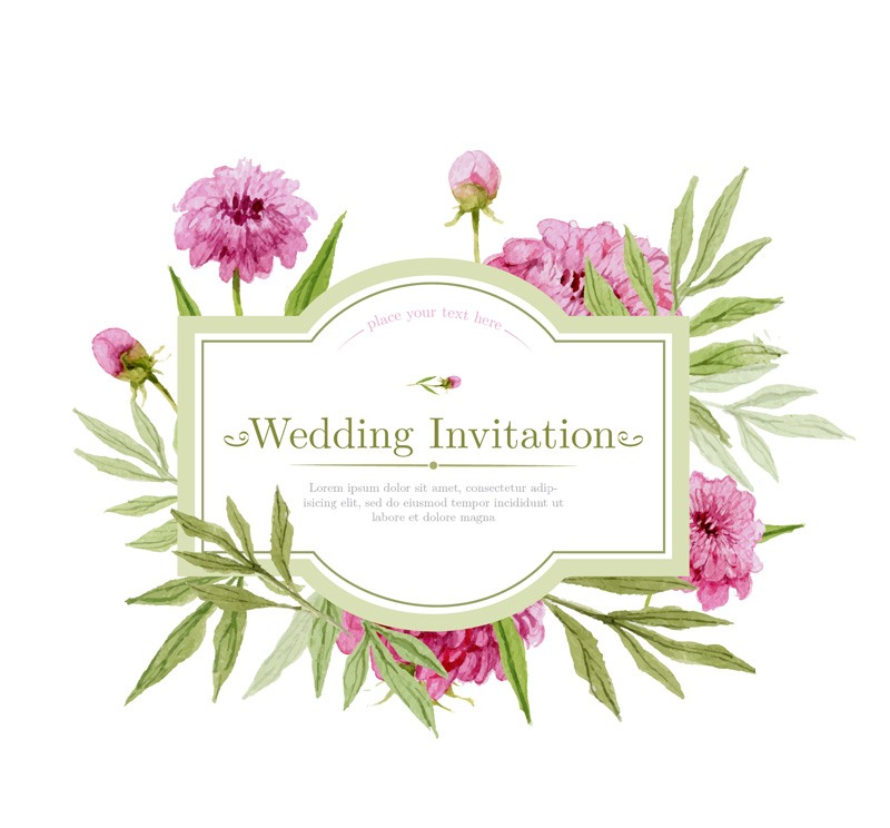 Watercolor flowers wedding invitation card design vector
