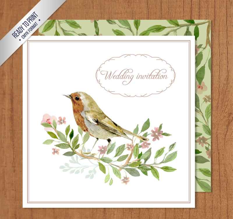 Watercolor flowers wedding invitation card design vector material