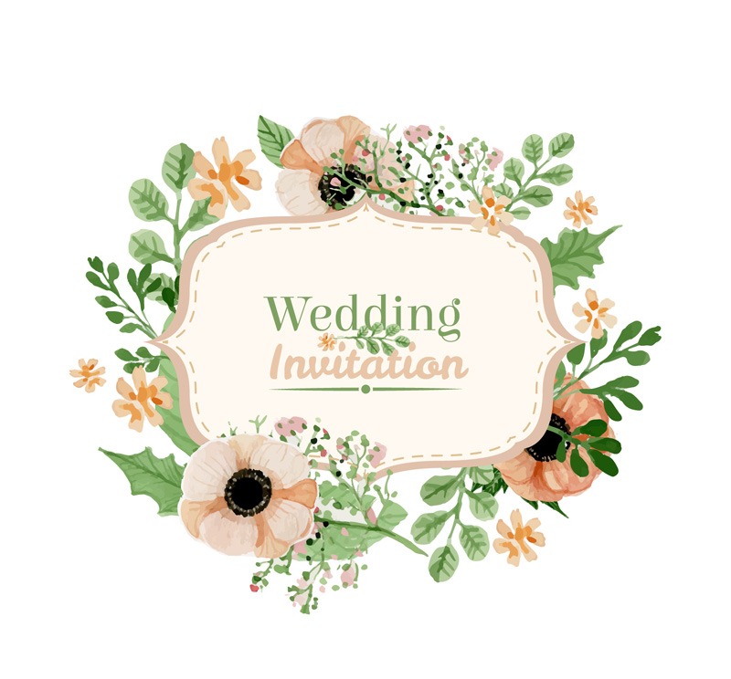 Watercolor flowers wedding invitations vector material