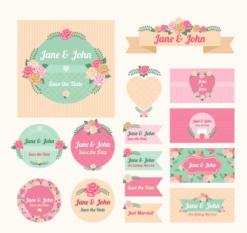 15 Wedding flowers vector label design