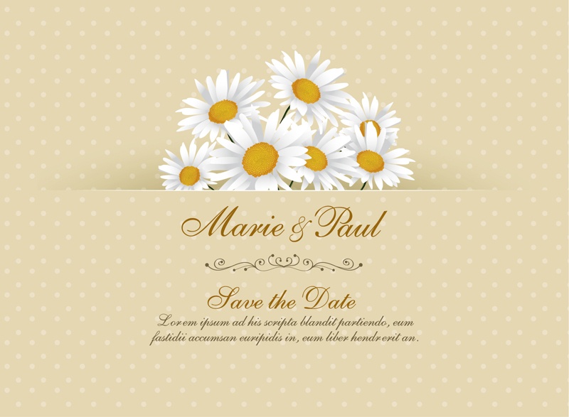 White daisy flower wedding invitation card