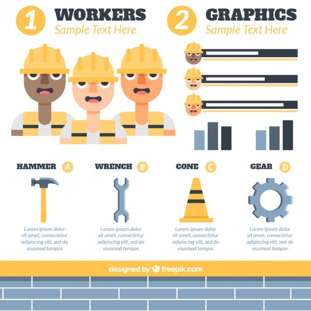Workers and construction elements for infography