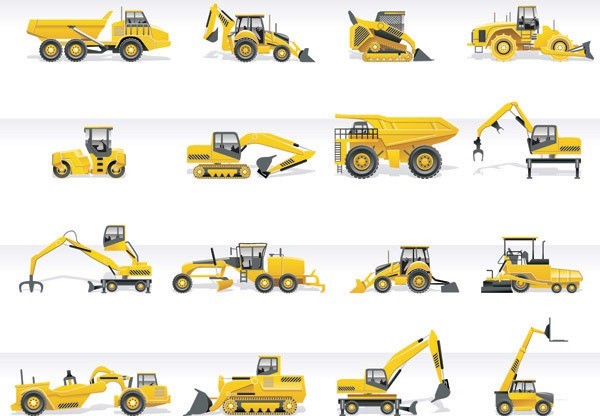 Yellow heavy car vector material