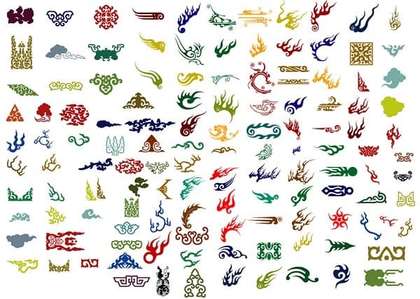 Variety of classical elements with the flame pattern vector material