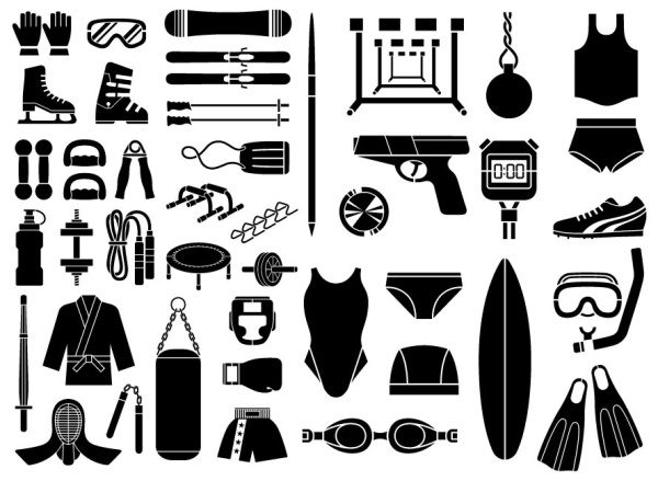 Various silhouette element vector material – Sports equipment, equipment type (51 elements)
