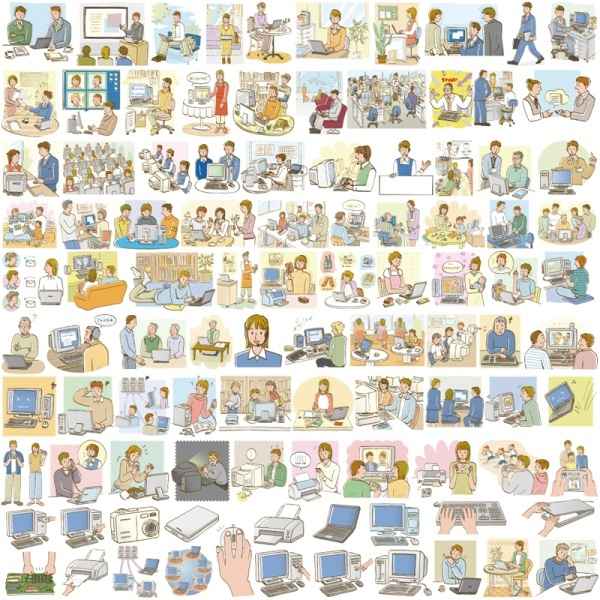 Japanese life characters vector material