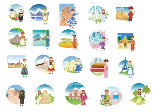 Multi ethnic girl vector material