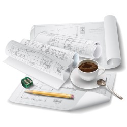 Architectural drawings and vector coffee