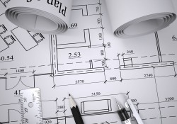 Architectural drawings in black and white picture material