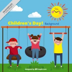 Background of children on a swing in flat design Vector | Free Download
