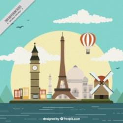 Background with different international monuments in flat style Vector | Free Download