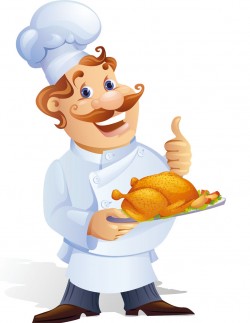 Chef holding a cute chicken vector graphics