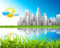Cities and vector grass under the sun