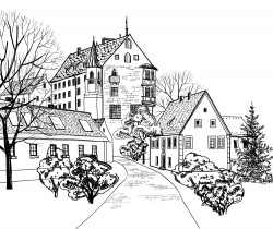 European-style streets and buildings illustration vector