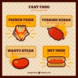 Flat tasty fast food logotypes Vector | Premium Download