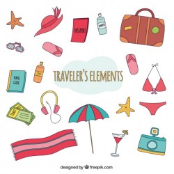 Hand drawn trip objects pack Vector | Premium Download