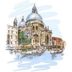 Hand-painted Venetian landscape illustration vector