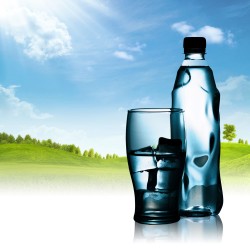 Meadow in front of the cup and bottle picture material