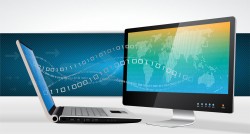 Monitor with laptop vector