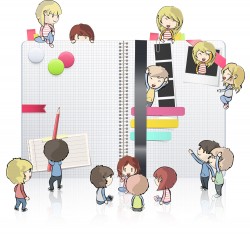 Notepad and playing cartoon kids vector