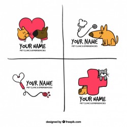 Pack of four hand-drawn logos with animals and accessories Vector | Free Download