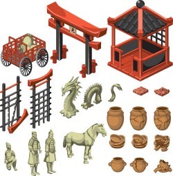 Terracotta and Japan Torii Building vector