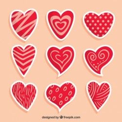 Assortment of hand-drawn hearts with different designs