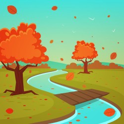 Autumn creek wooden bridge vector