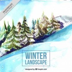 Background of beautiful winter landscape with snowy pines