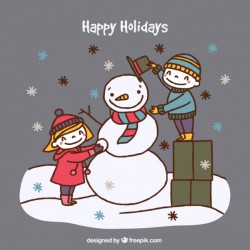Background of happy children sketches making a snowman