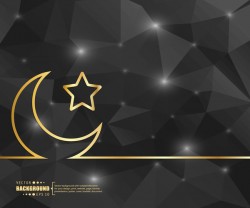 Black polygon background with golden moon and star