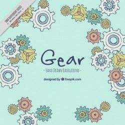 Blue background with colorful assembly machinery