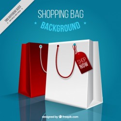 Blue background with realistic shopping bags
